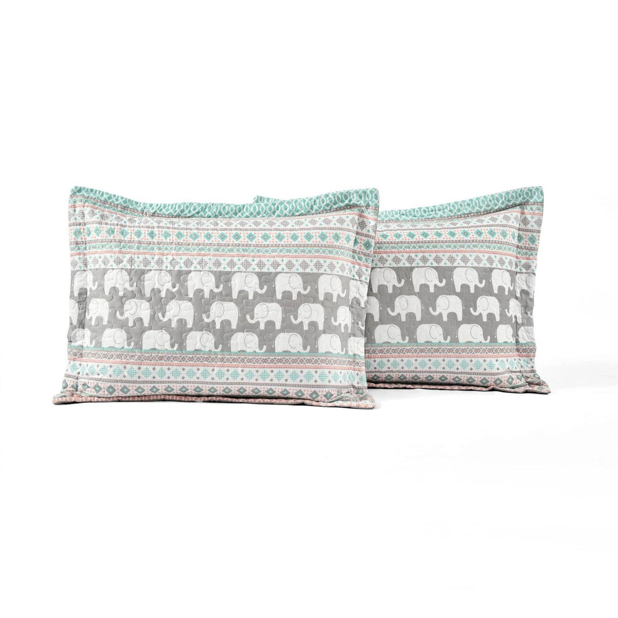 Turquoise Pink Grey Lightweight 6 Piece Elephant Pattern Daybed Cover Quilt Set