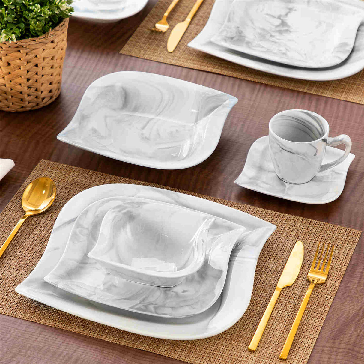 Elvira Marble Grey 36 Piece Dinnerware Set