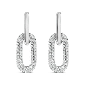 10K White Gold 1/2 Cttw Lab Grown Diamond Dangling Paperclip Drop Earrings