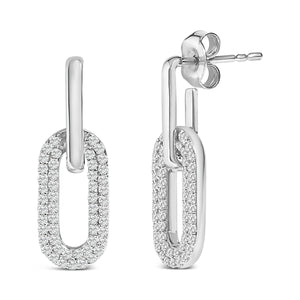 10K White Gold 1/2 Cttw Lab Grown Diamond Dangling Paperclip Drop Earrings