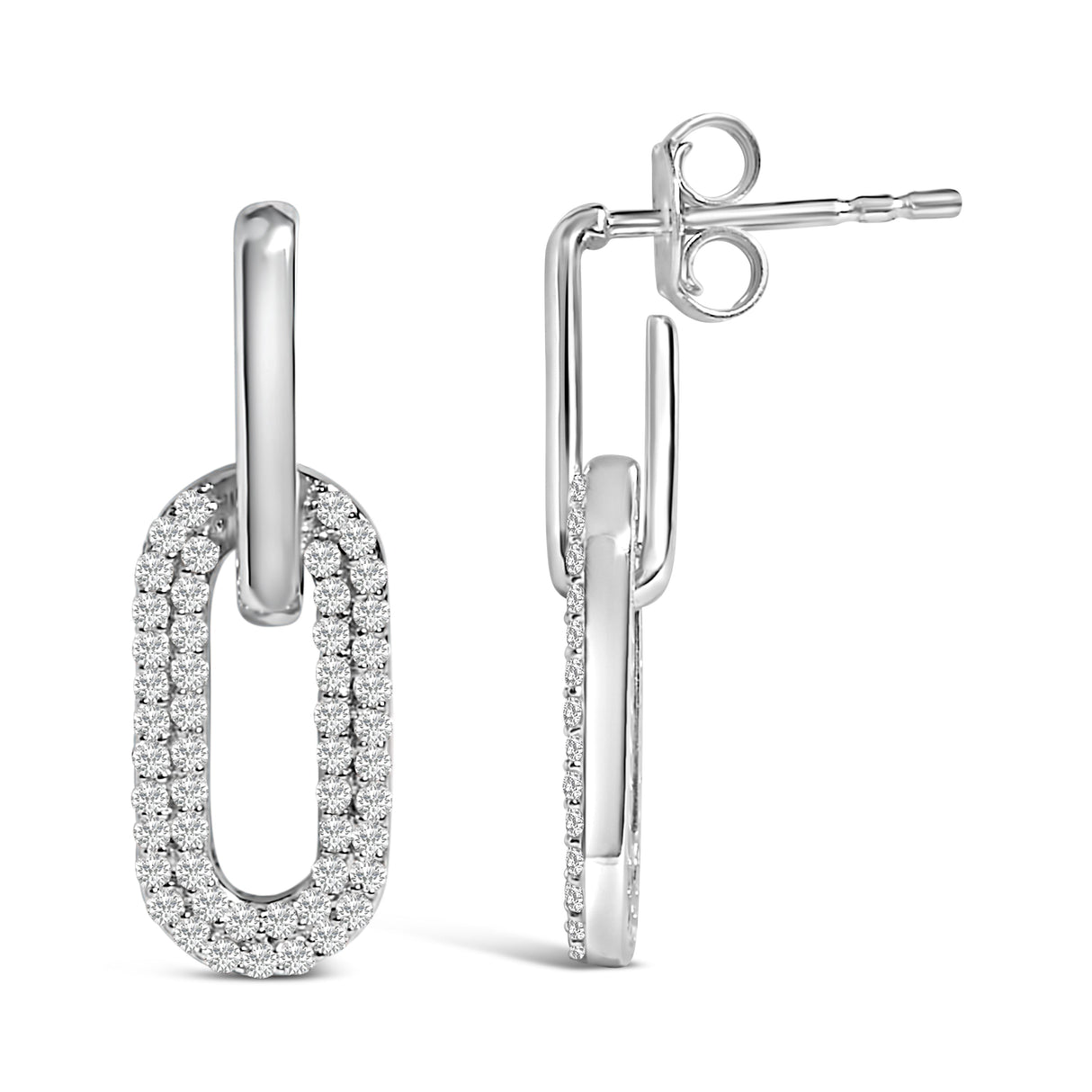 10K White Gold 1/2 Cttw Lab Grown Diamond Dangling Paperclip Drop Earrings
