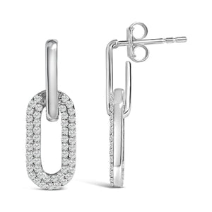10K White Gold 1/2 Cttw Lab Grown Diamond Dangling Paperclip Drop Earrings