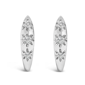 10K White Gold 1/5 Cttw Lab Grown Diamond Three Stone Huggie Hoop Earrings