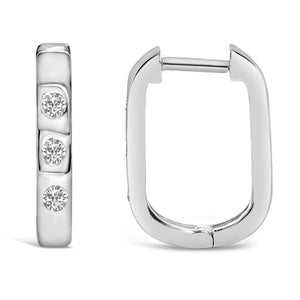 10K Gold 1/10 Cttw Three Stone Lab Grown Diamond Oval Huggies Hoop Earrings