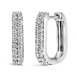 10K White Gold 1/4 Cttw Lab Grown Diamond Double Row Huggie Hoop Earrings