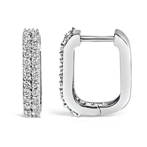 10K White Gold 1/4 Cttw Lab Grown Diamond Double Row Huggie Hoop Earrings