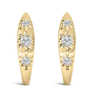 10K Gold 1/5 Cttw Lab Grown Diamond Three Stone Huggie Hoop Earrings