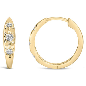 10K Gold 1/5 Cttw Lab Grown Diamond Three Stone Huggie Hoop Earrings