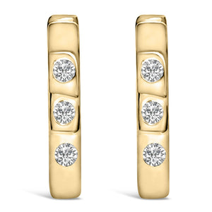 10K Gold 1/10 Cttw Three Stone Lab Grown Diamond Oval Huggies Hoop Earrings