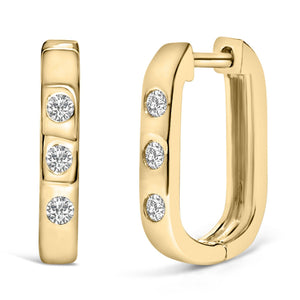 10K Gold 1/10 Cttw Three Stone Lab Grown Diamond Oval Huggies Hoop Earrings