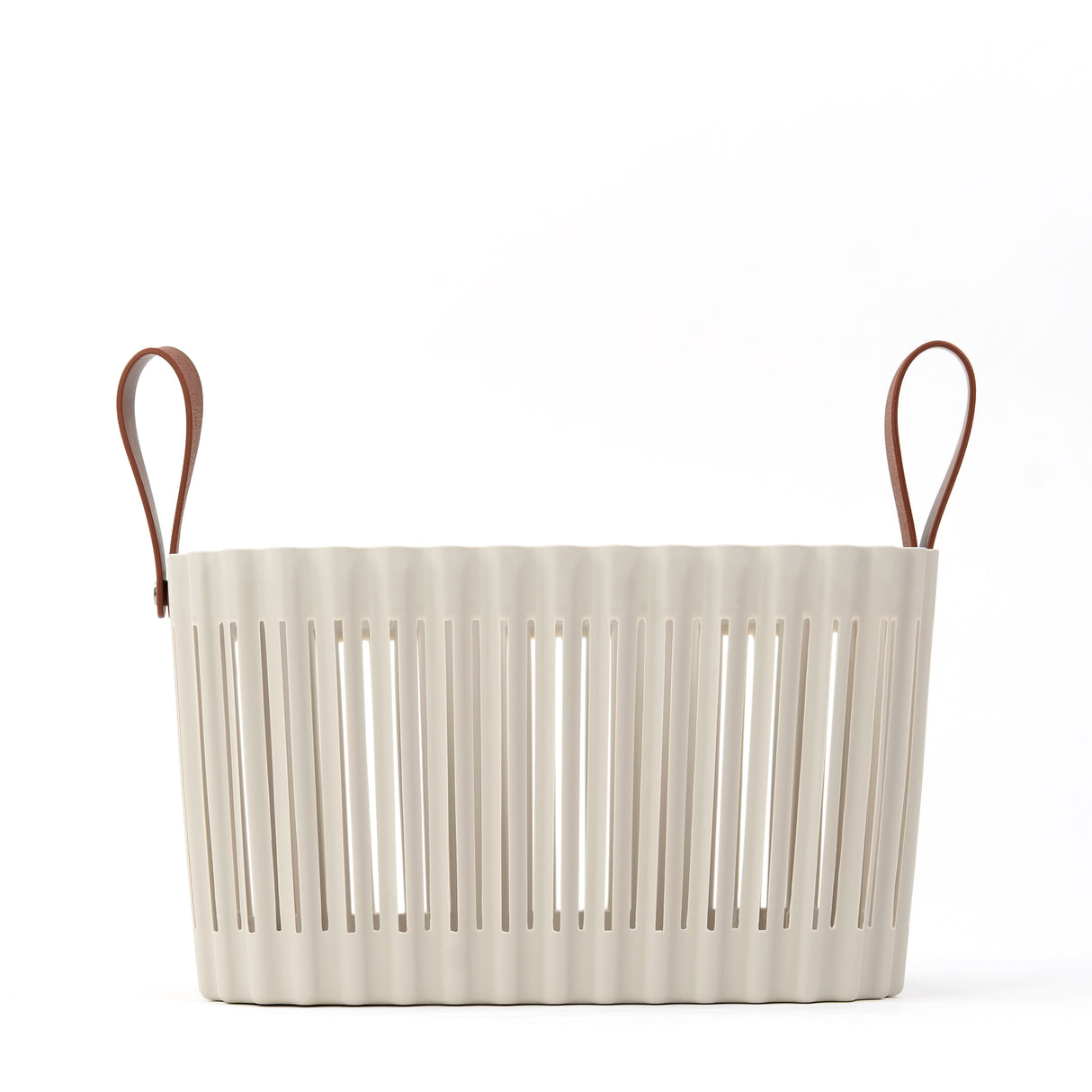 Organizing Essentials Large Plastic Storage Basket with Soft Handles – Tan & Brown Decorative Bin for Bathroom, Laundry, or Living Room – Rectangular Organizer Basket, 10L