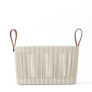 Organizing Essentials Large Plastic Storage Basket with Soft Handles – Tan & Brown Decorative Bin for Bathroom, Laundry, or Living Room – Rectangular Organizer Basket, 10L