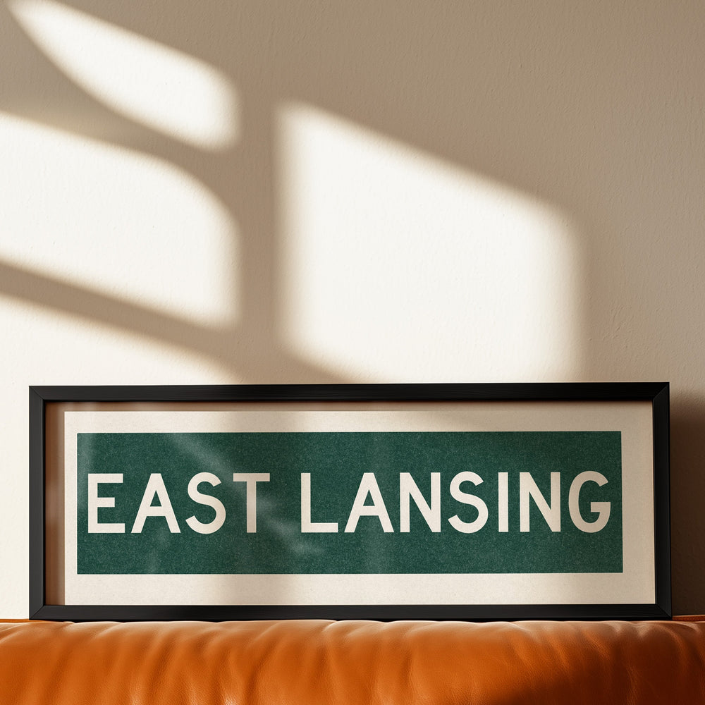 Framed East Lansing Green Bus Scroll