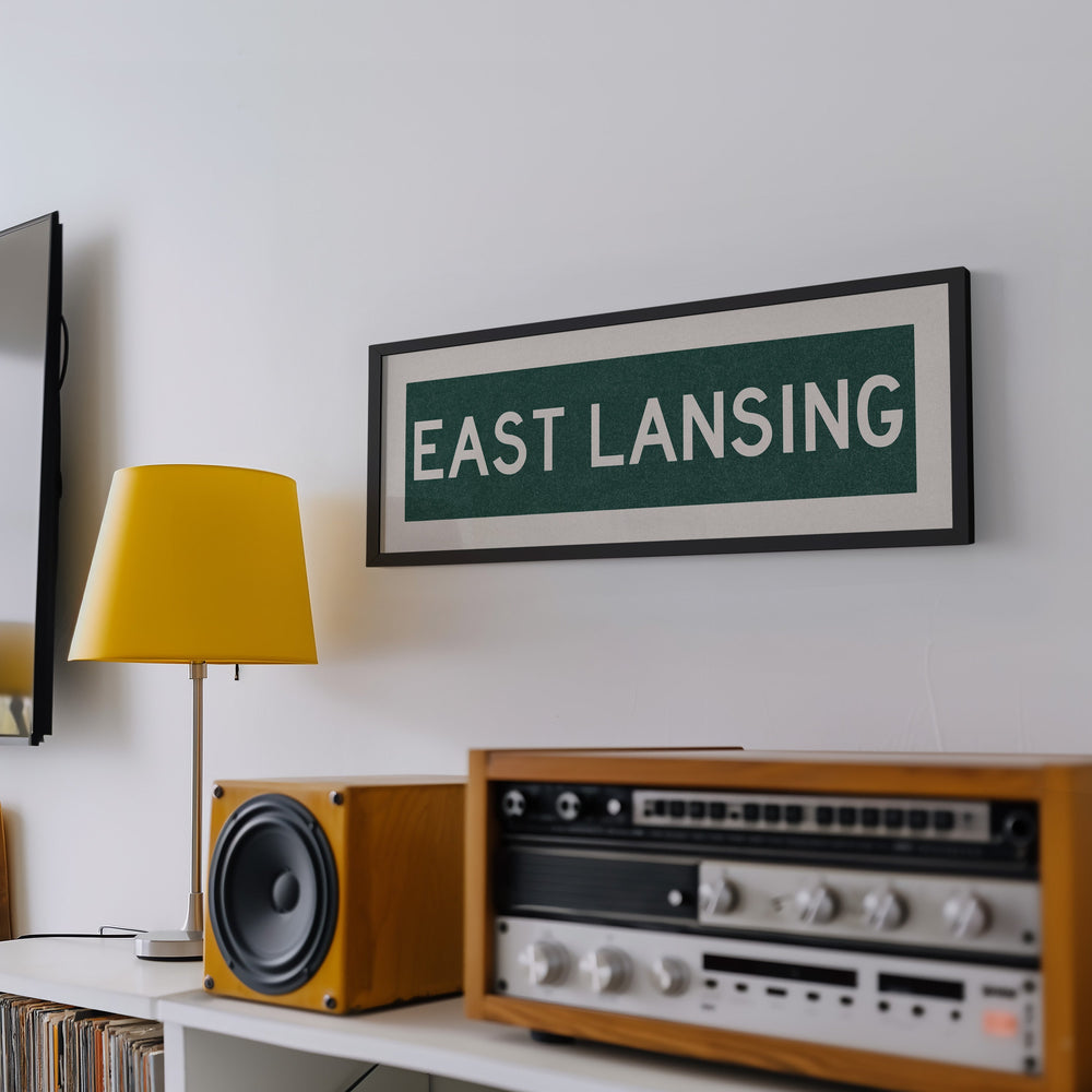Framed East Lansing Green Bus Scroll