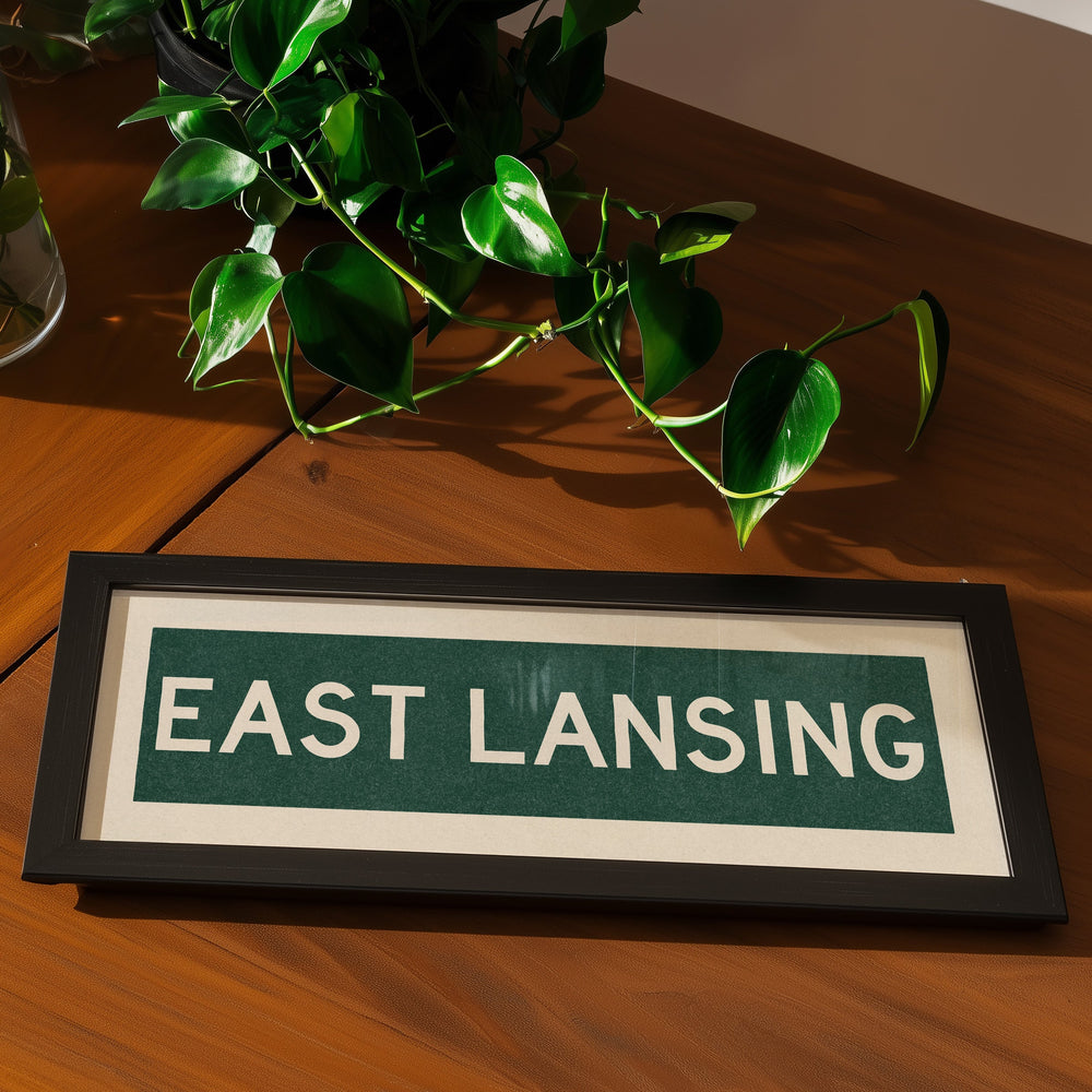 Framed East Lansing Green Bus Scroll