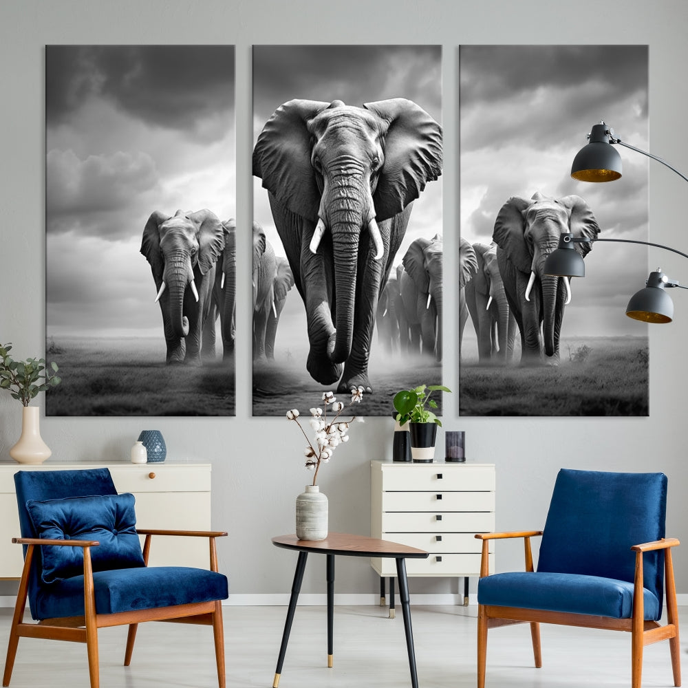 Elephant Family Wall Art Canvas Print, Framed Elephant Wall