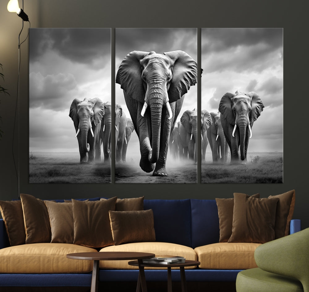 Elephant Family Wall Art Canvas Print, Framed Elephant Wall