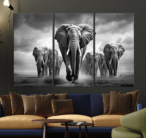 Elephant Family Wall Art Canvas Print, Framed Elephant Wall
