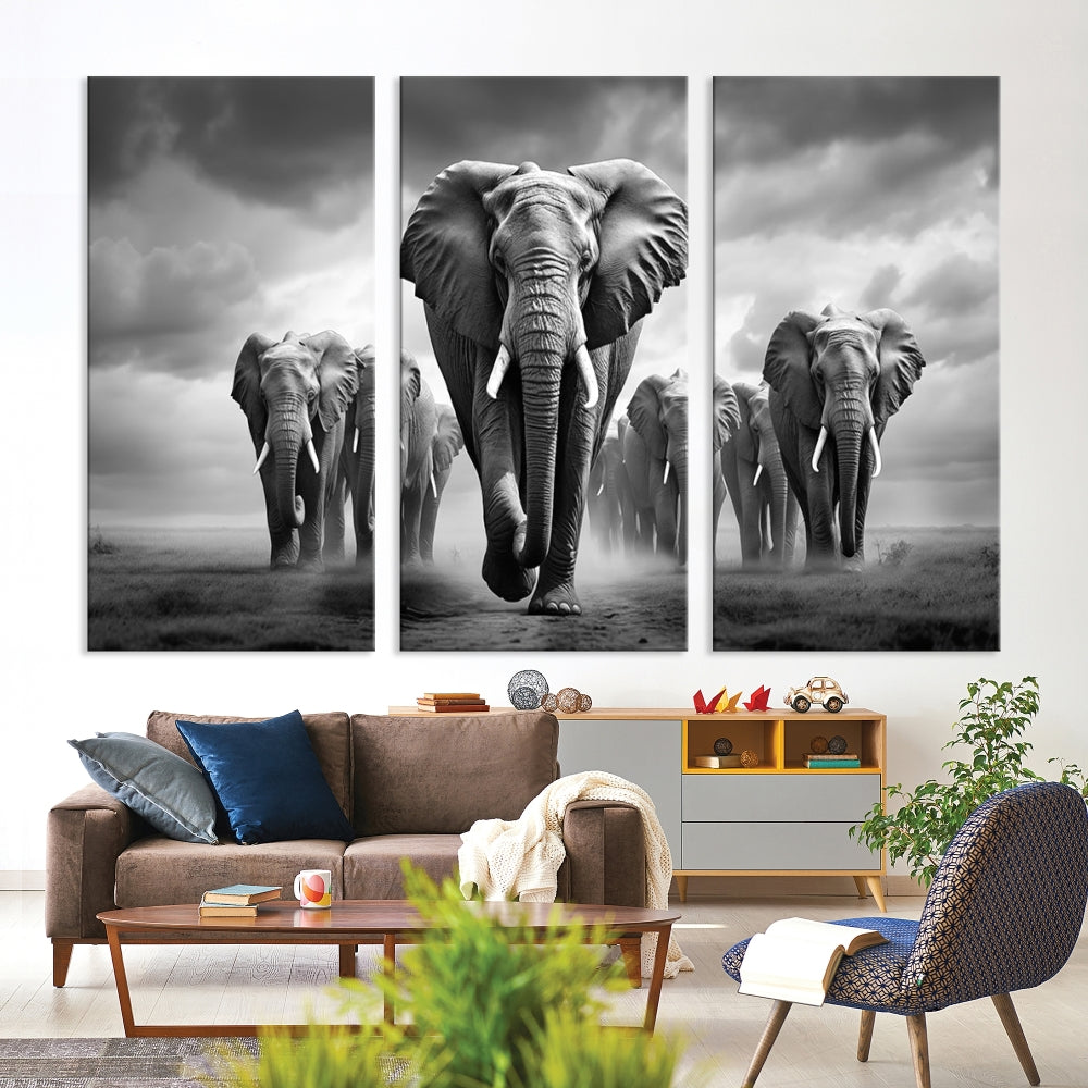 Elephant Family Wall Art Canvas Print, Framed Elephant Wall