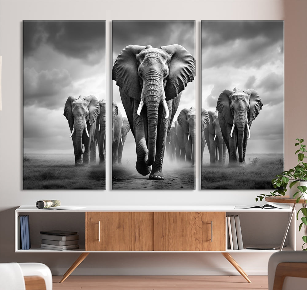 Elephant Family Wall Art Canvas Print, Framed Elephant Wall