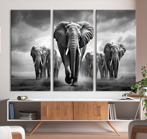 Elephant Family Wall Art Canvas Print, Framed Elephant Wall