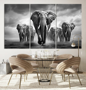 Elephant Family Wall Art Canvas Print, Framed Elephant Wall