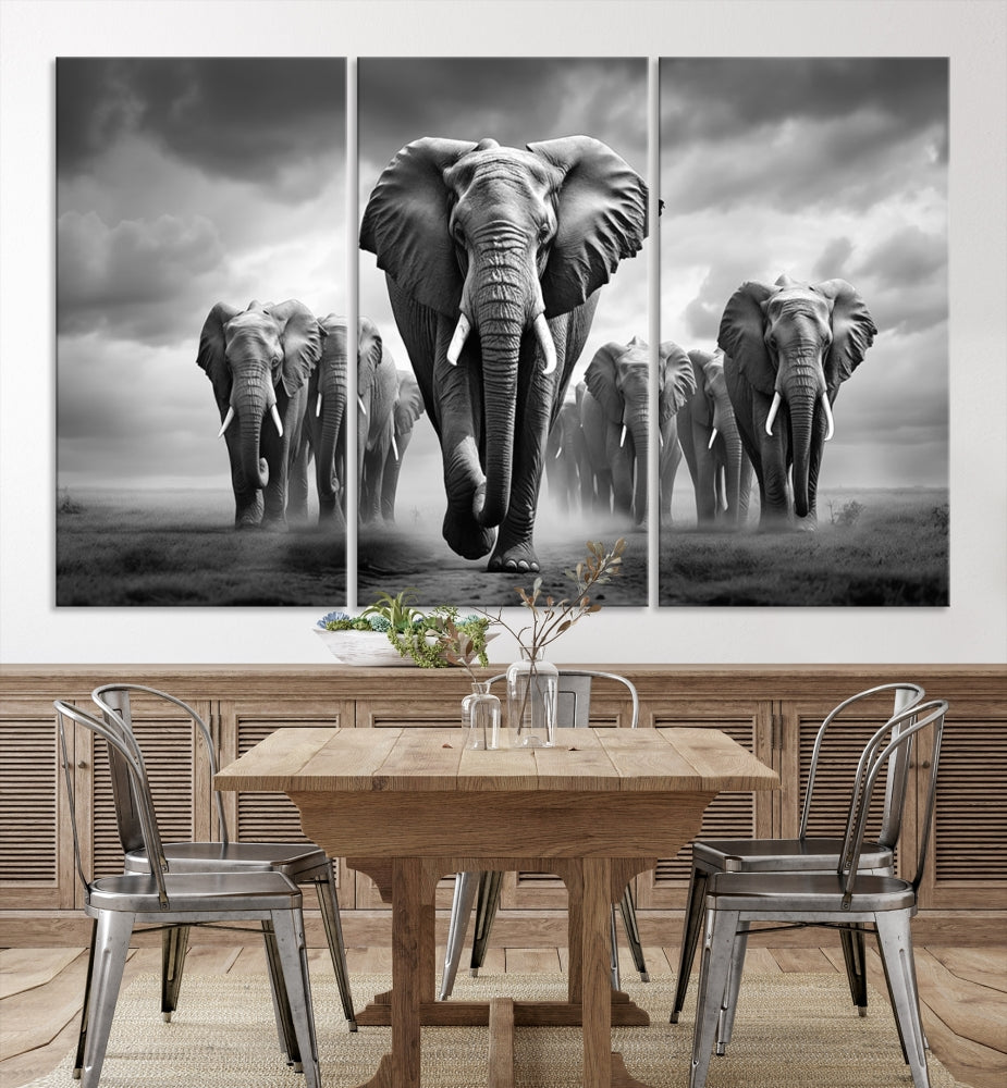 Elephant Family Wall Art Canvas Print, Framed Elephant Wall
