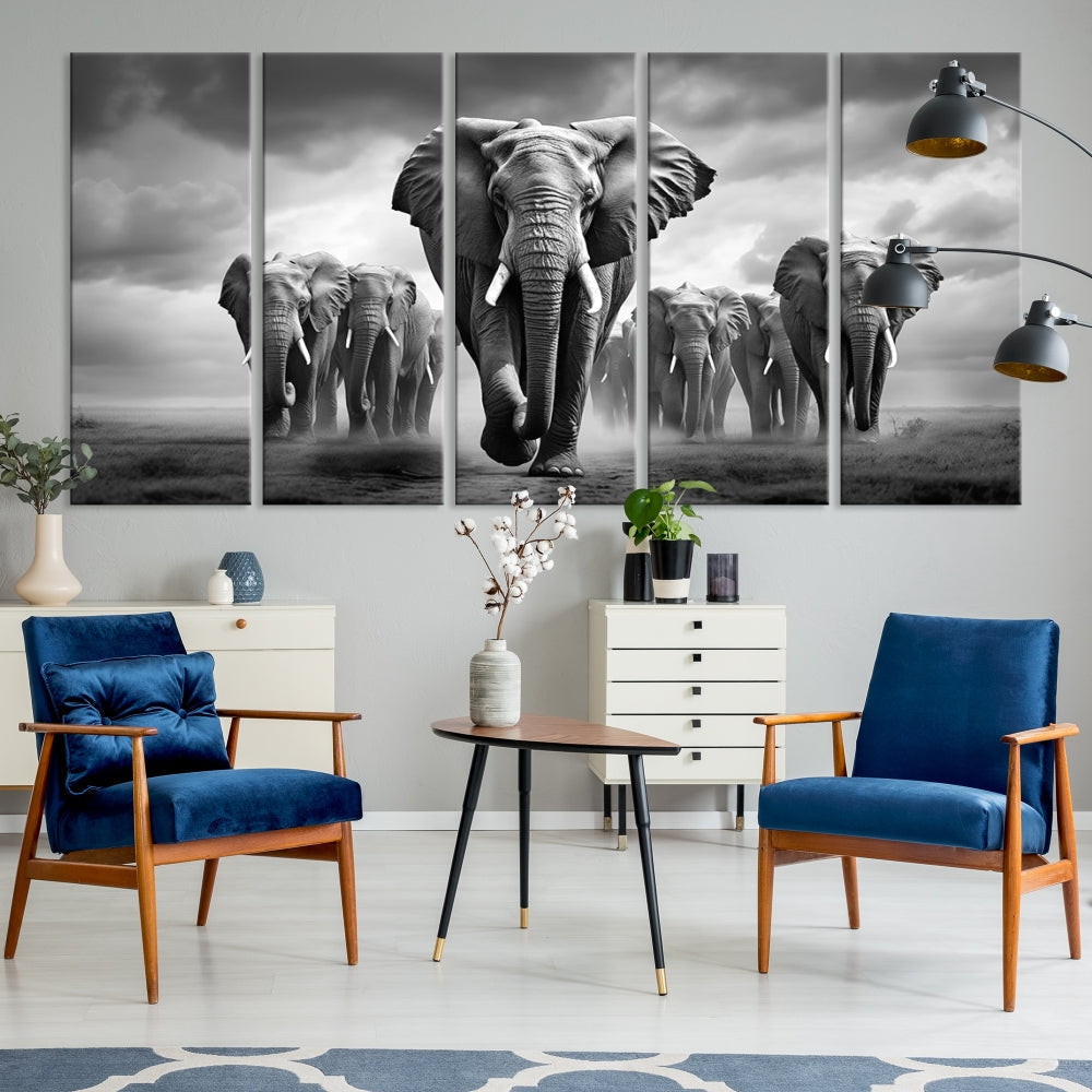 Elephant Family Wall Art Canvas Print, Framed Elephant Wall