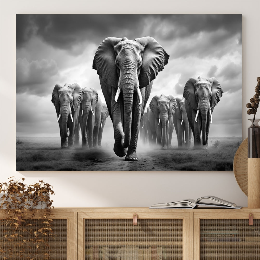 Elephant Family Wall Art Canvas Print, Framed Elephant Wall