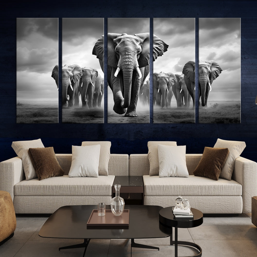 Elephant Family Wall Art Canvas Print, Framed Elephant Wall