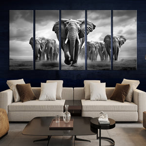 Elephant Family Wall Art Canvas Print, Framed Elephant Wall