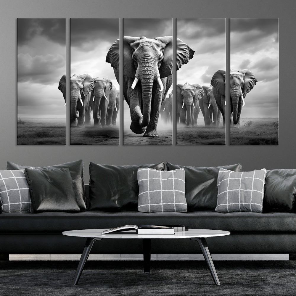 Elephant Family Wall Art Canvas Print, Framed Elephant Wall