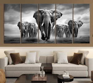 Elephant Family Wall Art Canvas Print, Framed Elephant Wall