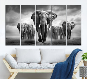 Elephant Family Wall Art Canvas Print, Framed Elephant Wall