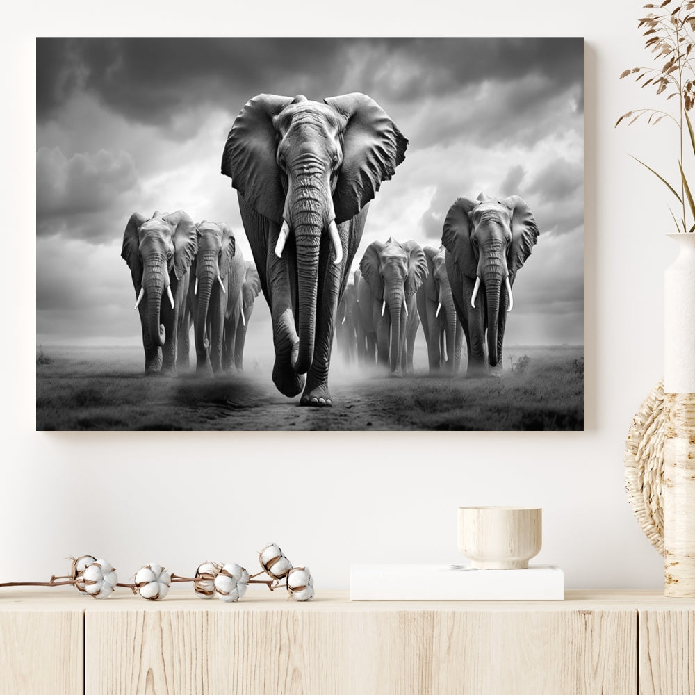 Elephant Family Wall Art Canvas Print, Framed Elephant Wall