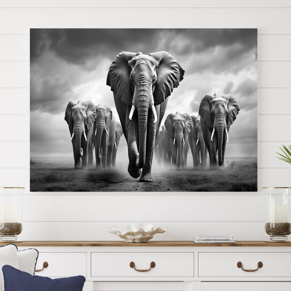 Elephant Family Wall Art Canvas Print, Framed Elephant Wall