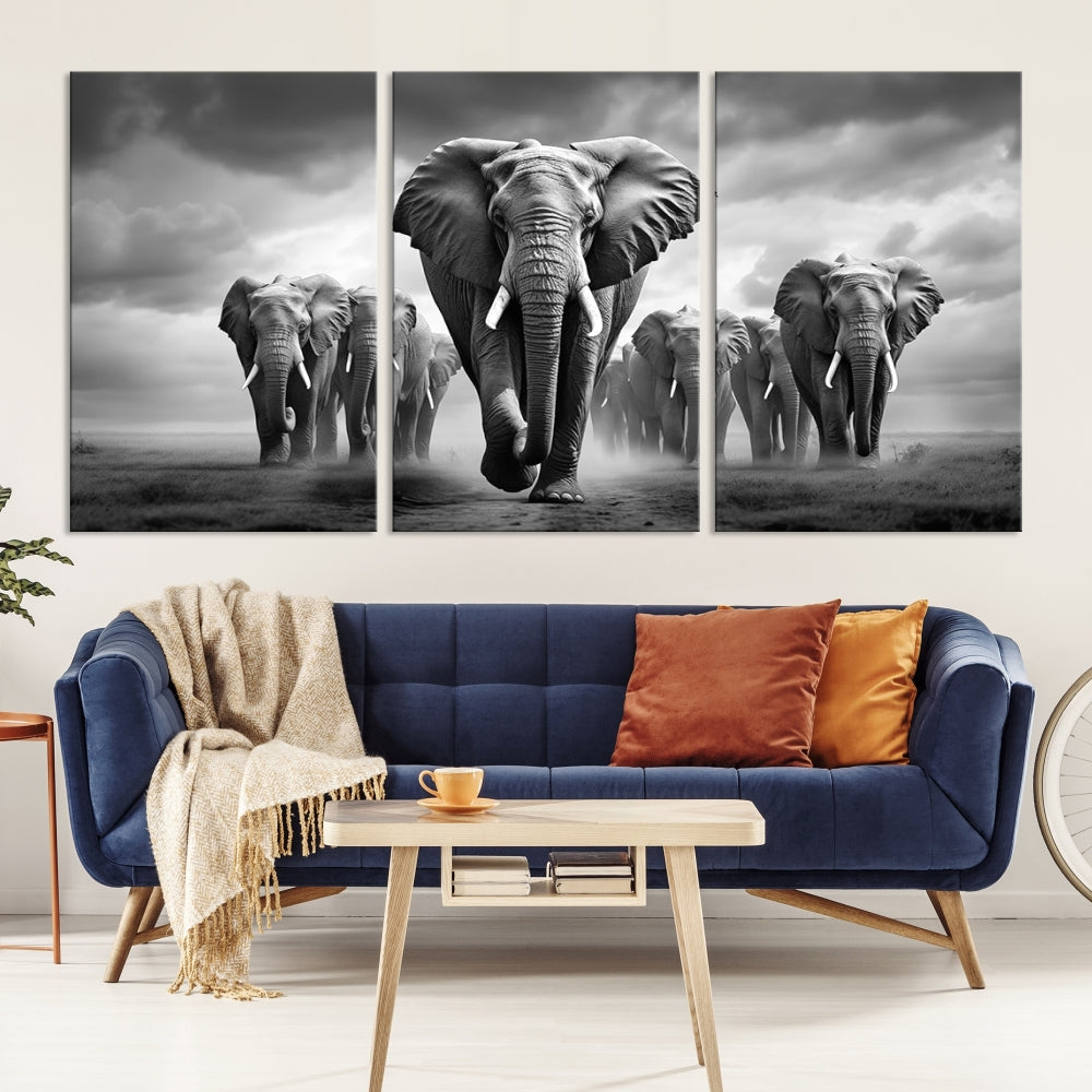 Elephant Family Wall Art Canvas Print, Framed Elephant Wall
