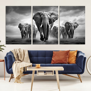 Elephant Family Wall Art Canvas Print, Framed Elephant Wall