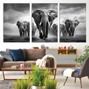Elephant Family Wall Art Canvas Print, Framed Elephant Wall
