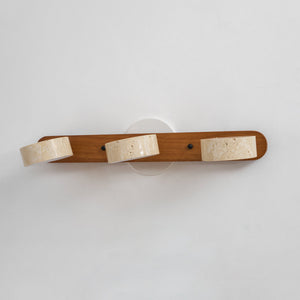 Travertine Stone Wall Sconce with Dimmable LED | Natural Wood Accent for Warm Ambient Glow