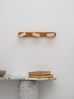 Travertine Stone Wall Sconce with Dimmable LED | Natural Wood Accent for Warm Ambient Glow