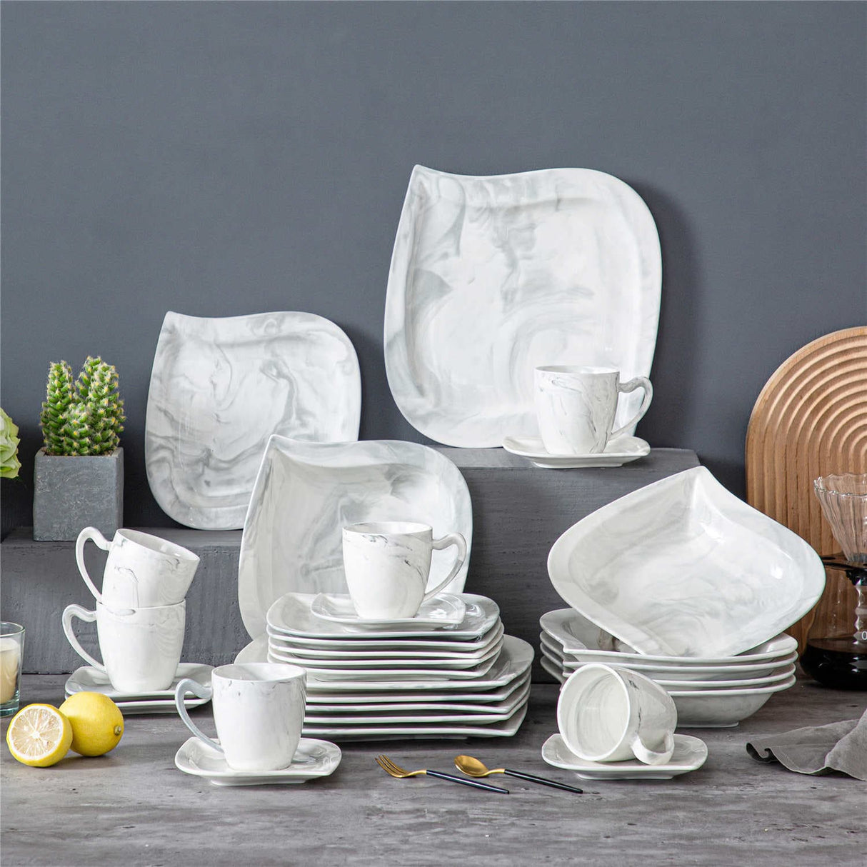 Elvira Marble Grey 30 Piece Dinnerware Set