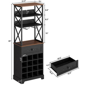 Black/Brown Wine Rack Kitchen Bar Storage Cabinet Shelf with Glass Holders
