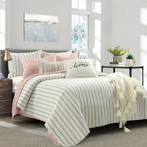 Solid Kantha Pick Stitch Yarn Dyed Cotton Woven Quilt/Coverlet Set