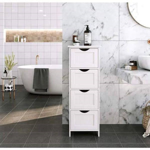 Modern Farmhouse 4-Drawer Bathroom Linen Floor Cabinet in White Wood Finish