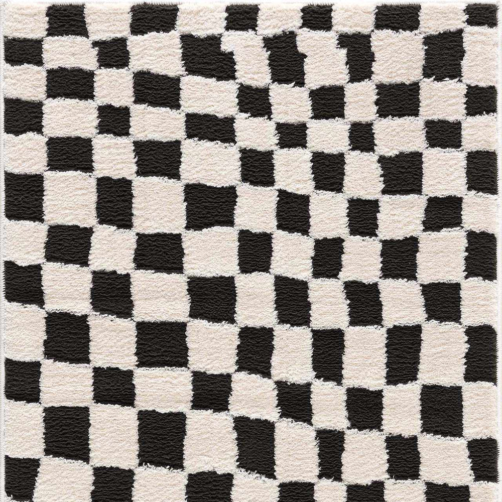 Lajos Black & White Checkered Plush Rug