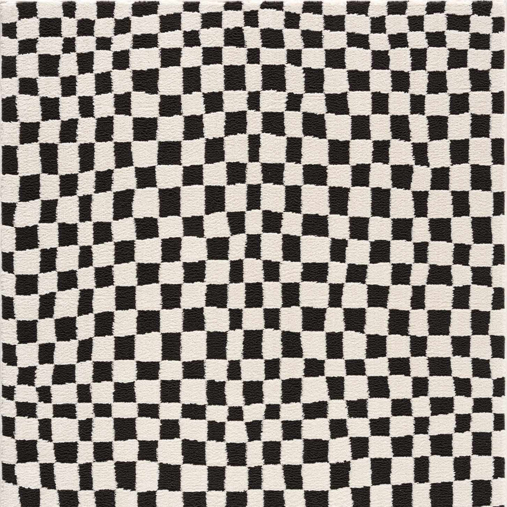 Lajos Black & White Checkered Plush Rug