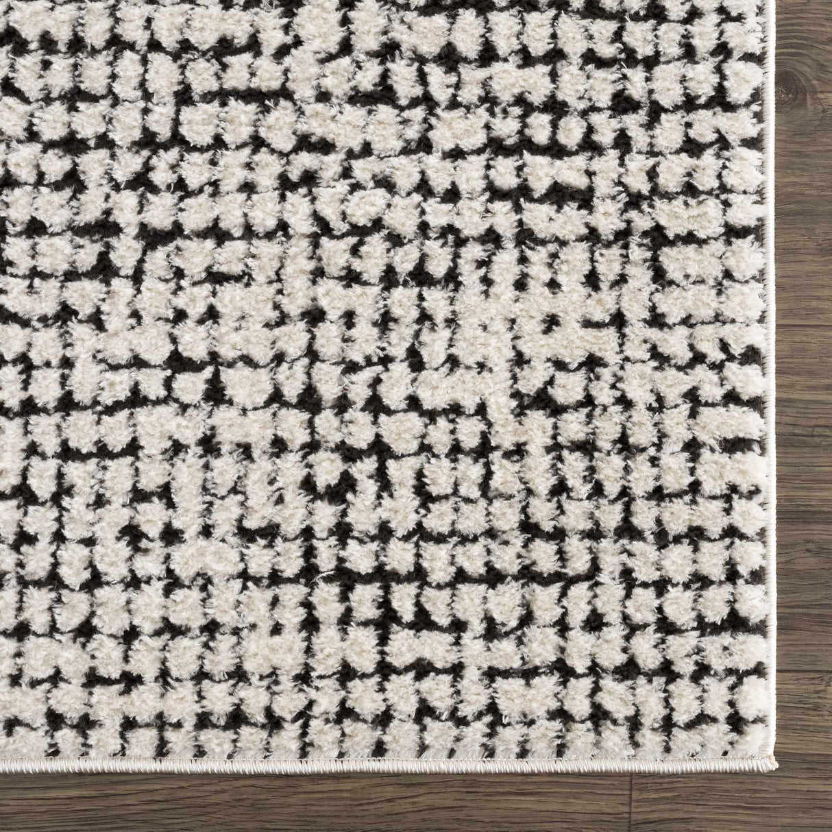 Keita Cream & Black Grid Plush Rug