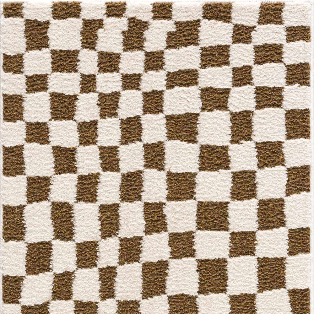 Lajos Brown Checkered Shag Rug