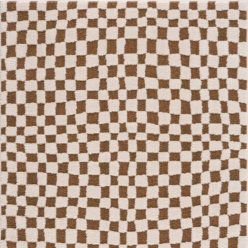 Lajos Brown Checkered Shag Rug